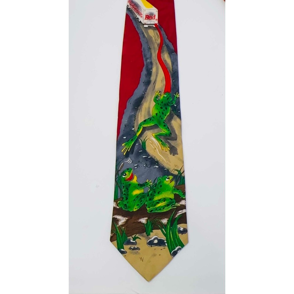 Vintage 1996 Budweiser Frogs Novelty Silk Necktie Genuine Collection Ribbit Beer